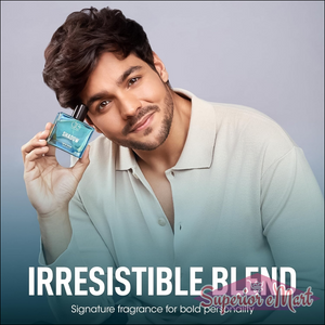 Og Beauty Luxury Shadow perfume in blue bottle held by a man showcasing its bold fragrance appeal