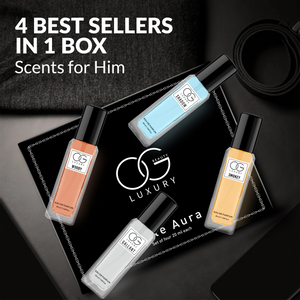 Luxury perfume gift set featuring four best-selling scents for him in elegant packaging