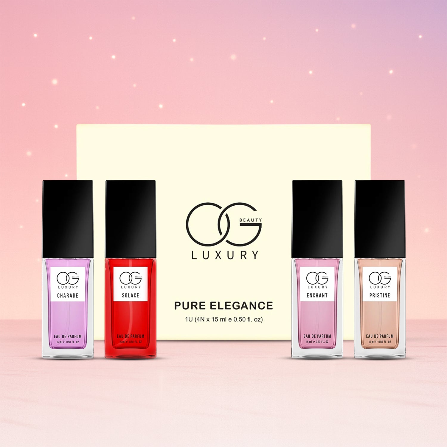 Luxury perfume gift set for women featuring four elegant fragrance bottles in stylish design