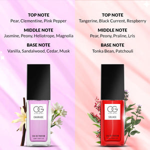 Luxury perfume gift set for women featuring Eau de Parfum Charade and Solace with floral and fruity notes