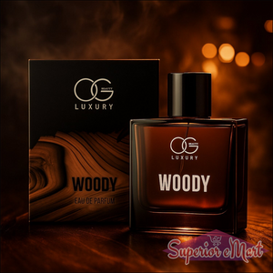 Woody perfume for men in elegant bottle with premium packaging for a sophisticated scent experience