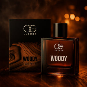Woody perfume for men in elegant bottle with premium packaging for a sophisticated scent experience