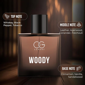 Superior eMart Woody Perfume for Men with notes of whiskey, leather, and sandalwood in elegant bottle