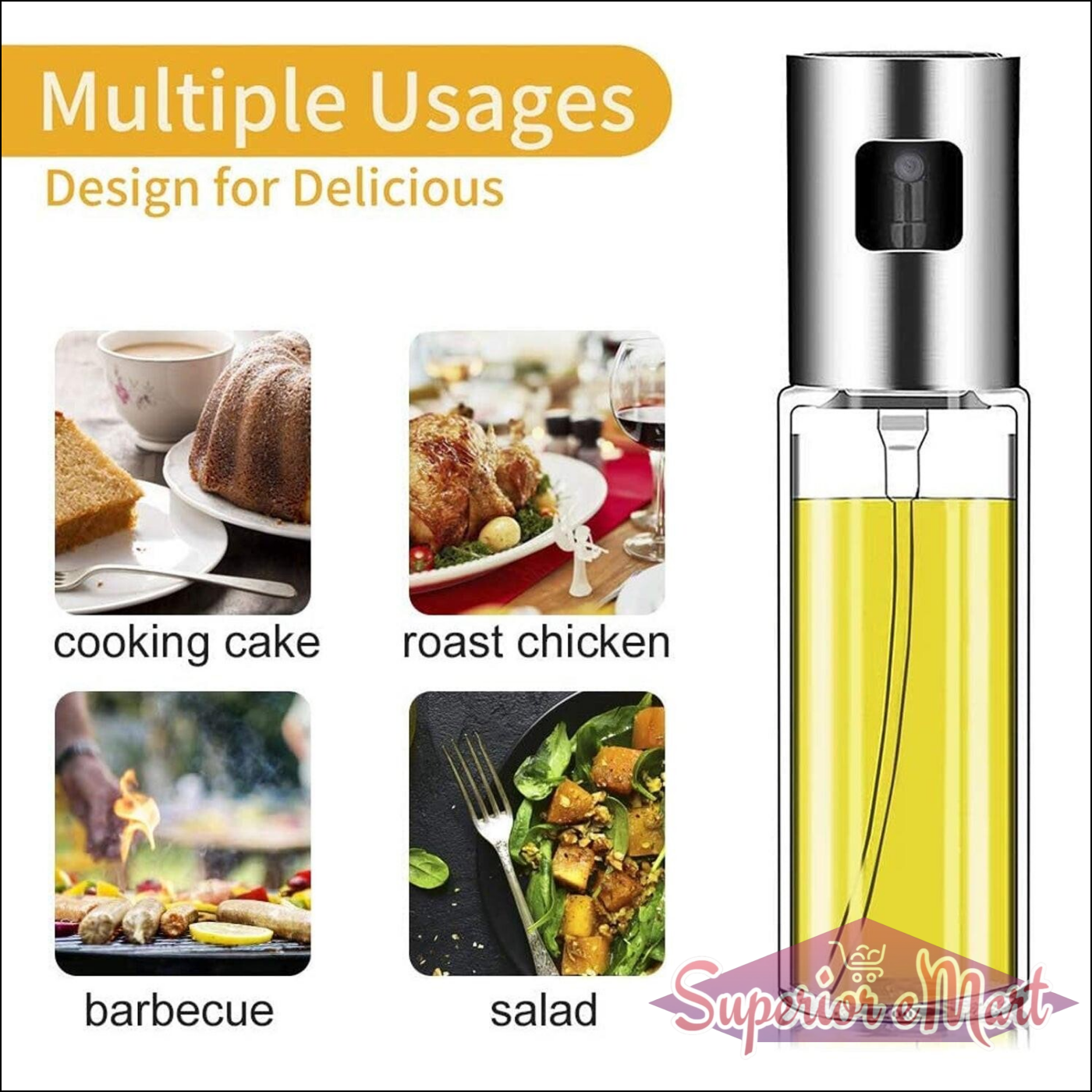 Glass oil sprayer for cooking with multiple usages for salad, barbecue, and roast chicken