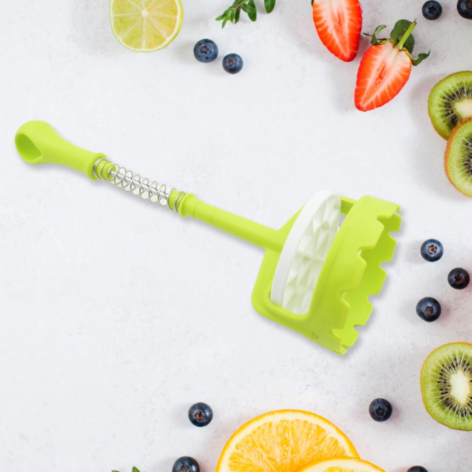 Superior eMart one-handed potato masher in green for easy mashing of potatoes and fruits