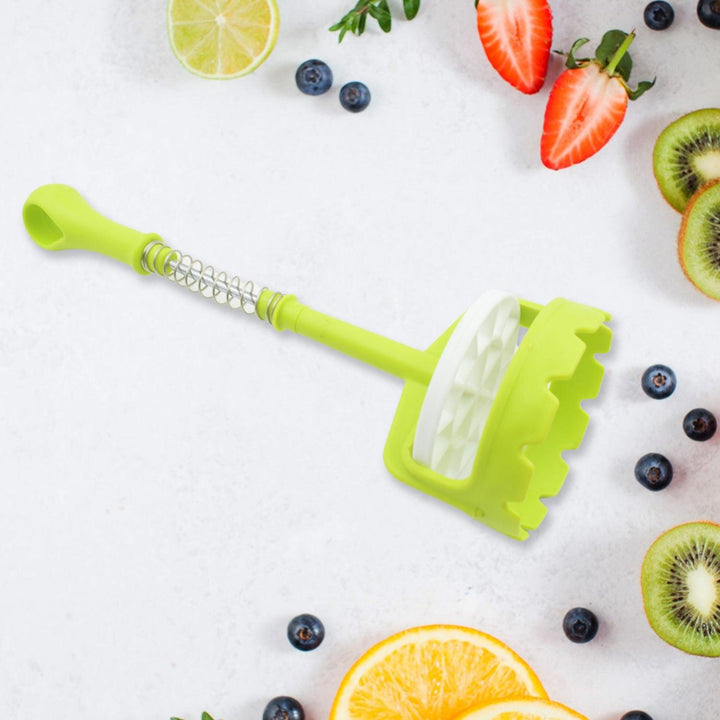 Superior eMart one-handed potato masher in green for easy mashing of potatoes and fruits