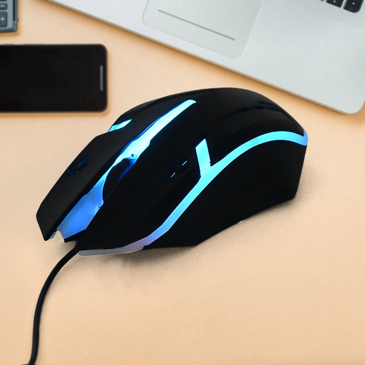 Superior eMart optical wired mouse with ergonomic design and blue LED lighting for comfortable use