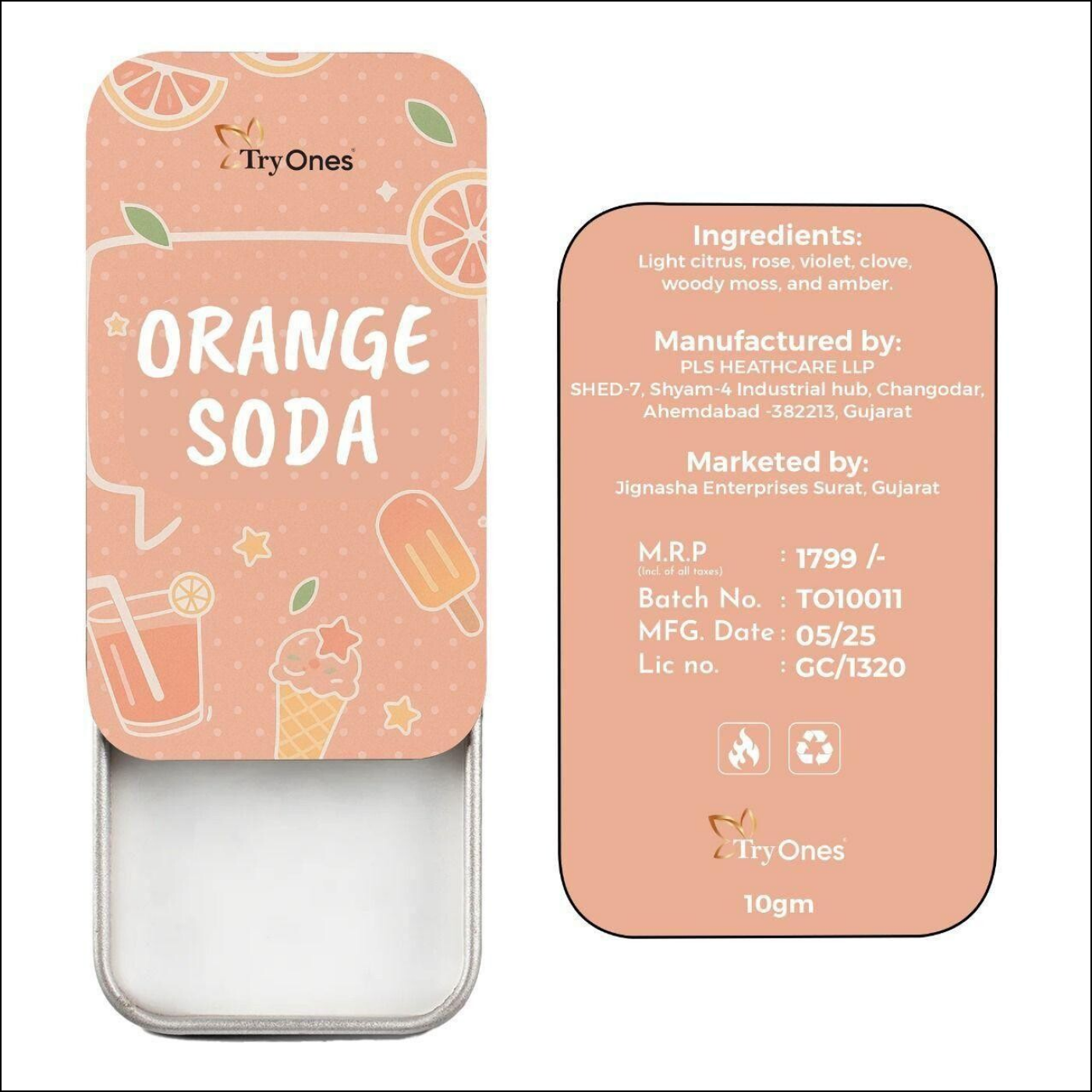Orange Soda Solid Perfume 20 gm Pack of 2 with a fruity design and clear ingredient listing