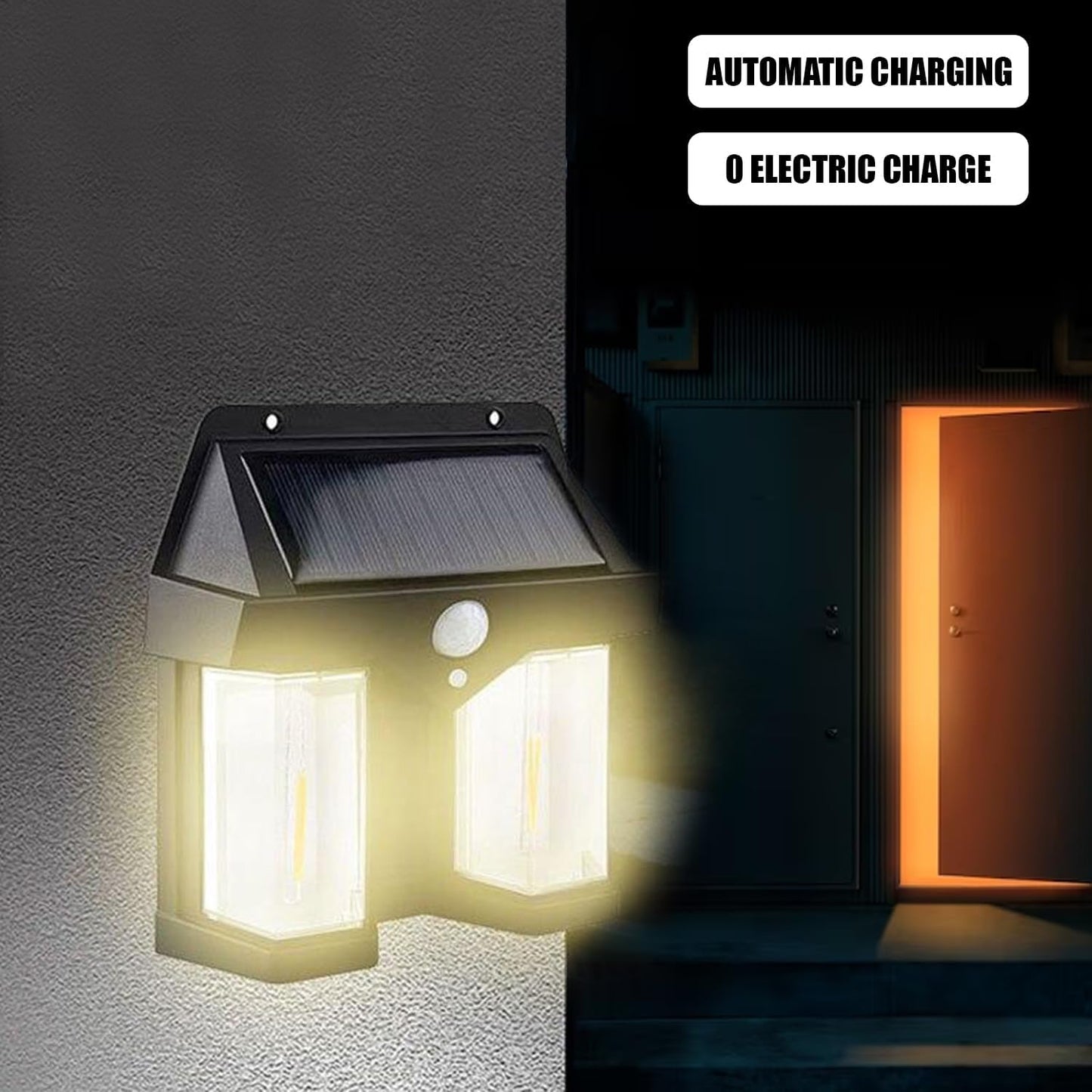 Outdoor solar wall lamp with automatic charging for bright illumination at entrances