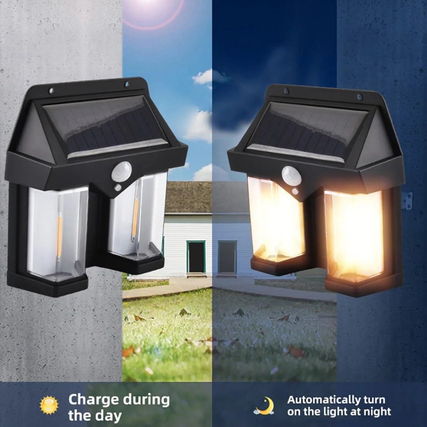 Superior eMart outdoor solar wall lamp with dual light modes for illuminating outdoor spaces