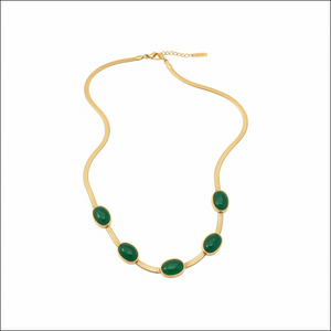 Oval green crystal pendant necklace set with bracelet - accessories