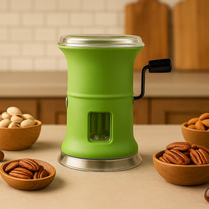 Superior eMart green chilly and dry fruit hand grinder with crank handle on kitchen counter