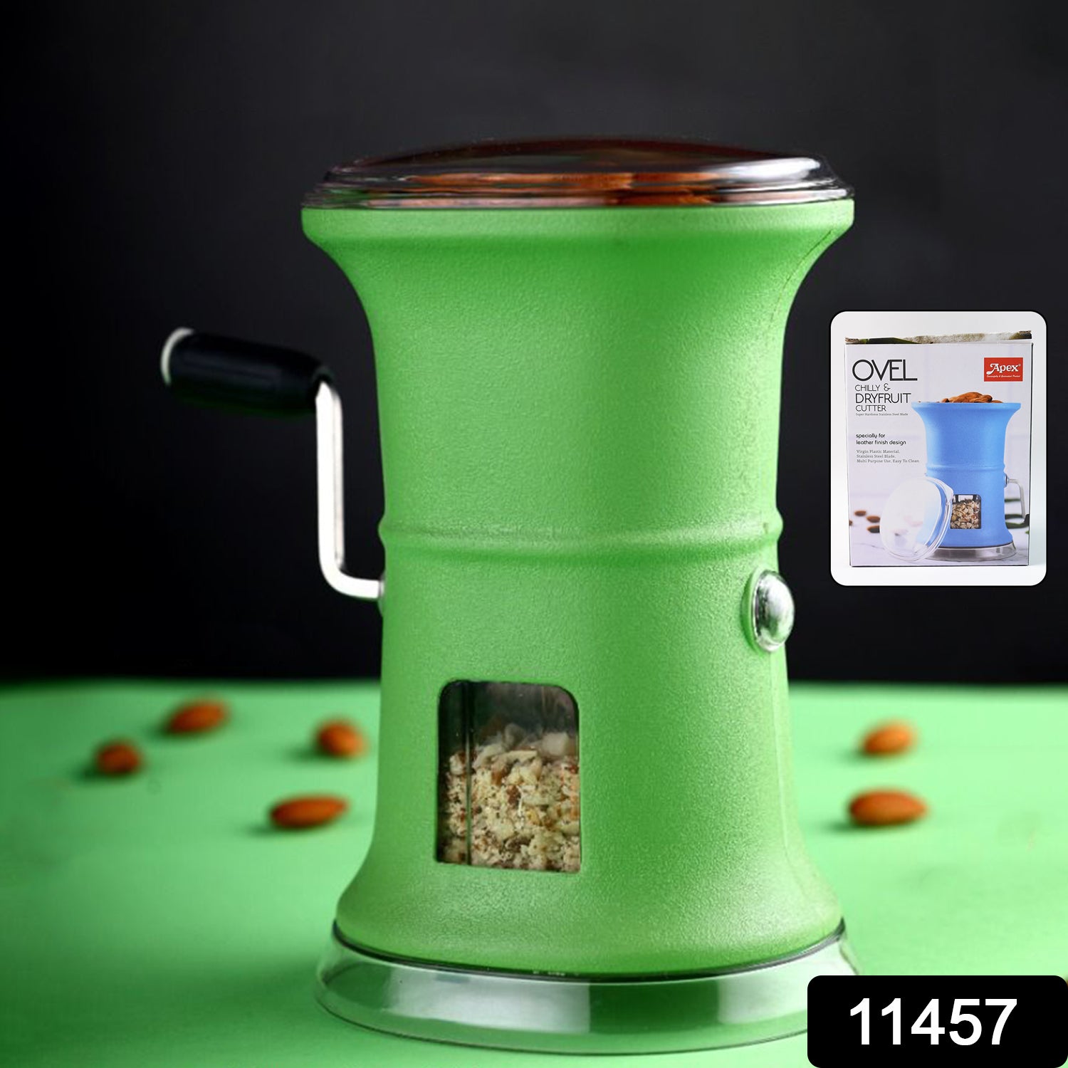 Superior eMart green chilly and dry fruit hand grinder with handle and transparent window