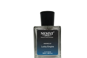 Nemat Spray Lucky Empire 50ml Eau de Parfum in a clear glass bottle with a black cap and blue gradient label.
