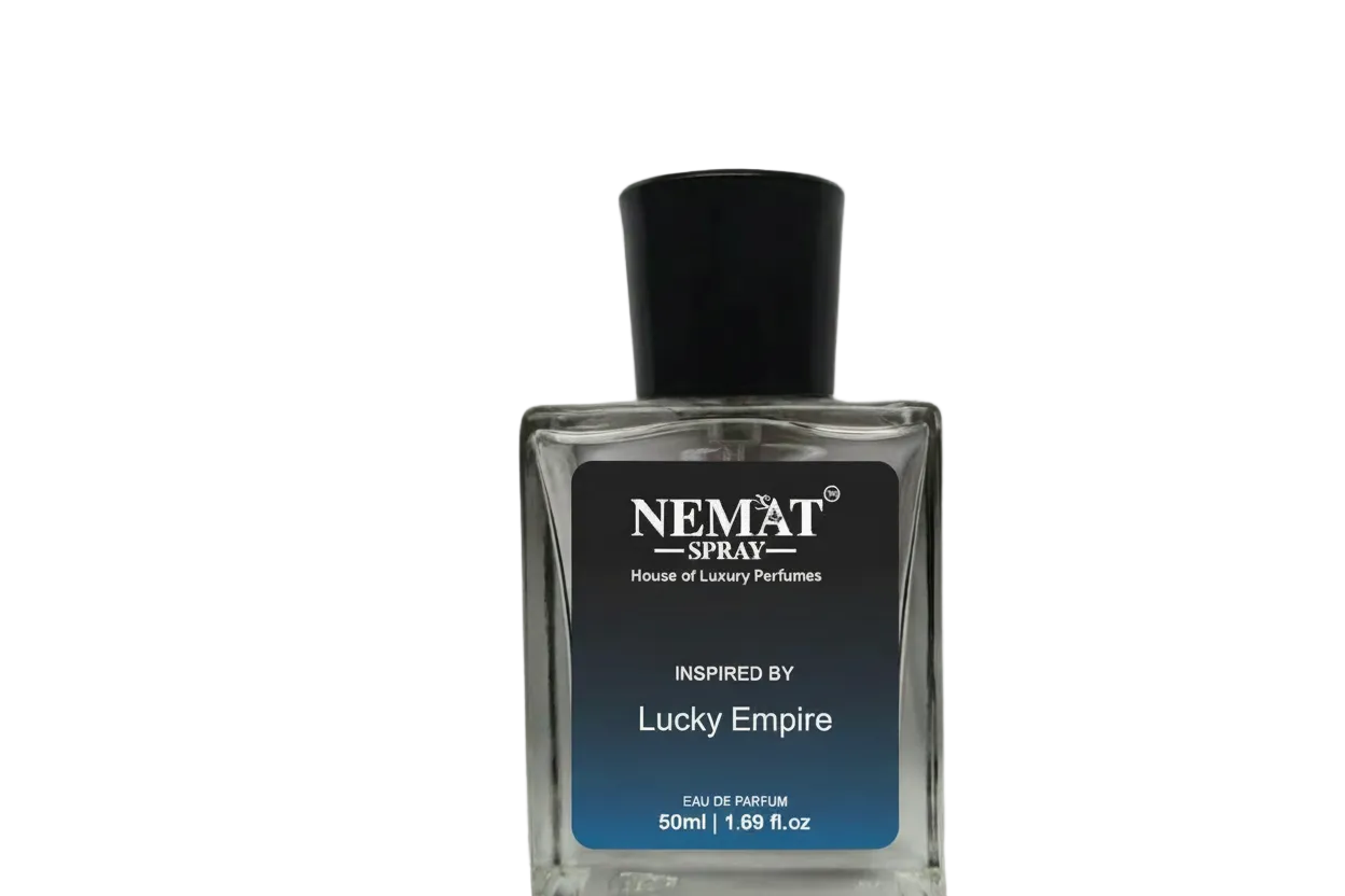 Nemat Spray Lucky Empire 50ml Eau de Parfum in a clear glass bottle with a black cap and blue gradient label.