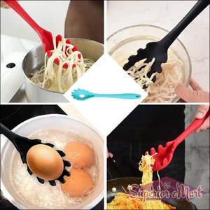 Heat resistant pasta fork in various colors for safe cooking with noodles and eggs
