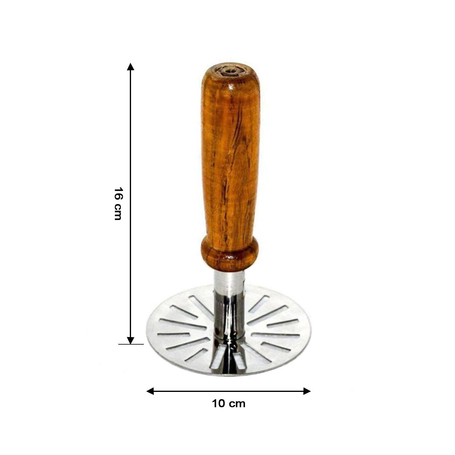 Superior eMart pav bhaji masher with a wooden handle and stainless steel base for effortless mashing