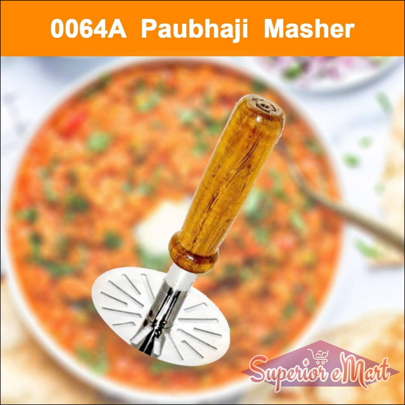 Pav bhaji masher with a wooden handle for easy vegetable mashing in home cooking