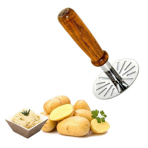 Superior eMart pav bhaji masher with a wooden handle and stainless steel base for mashing vegetables