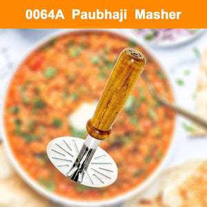 Pav bhaji masher with a wooden handle for easy vegetable mashing in home cooking