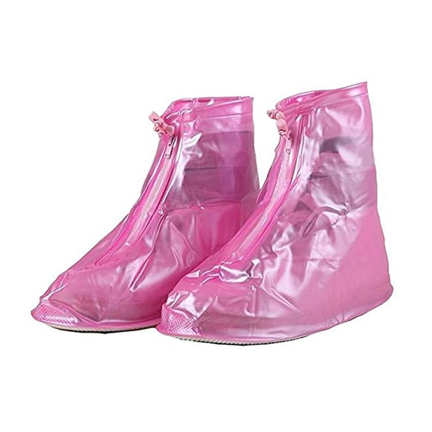 4541 Plastic Shoes Cover Reusable Anti-slip Boots Zippered Overshoes Covers Pink Transparent Waterproof Snow Rain Boots For Kidsadult Shoes For Rainy Season (L Size1 Pairs) - Superior eMart