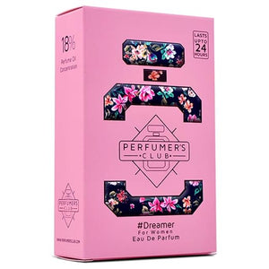 Pink packaging of #Dreamer Eau De Parfum for women from Superior eMart, featuring floral design, luxury perfume for women