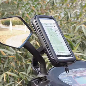 Durable phone holder case for cycling, securely mounted on handlebars for navigation and safety