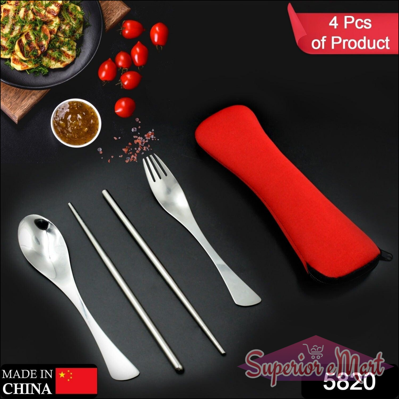 Picnic Cutlery Set with Case - 4 Pcs - Superior eMart