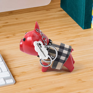 Cute pig charm accessory in a plaid outfit with keychain attachment for home decor