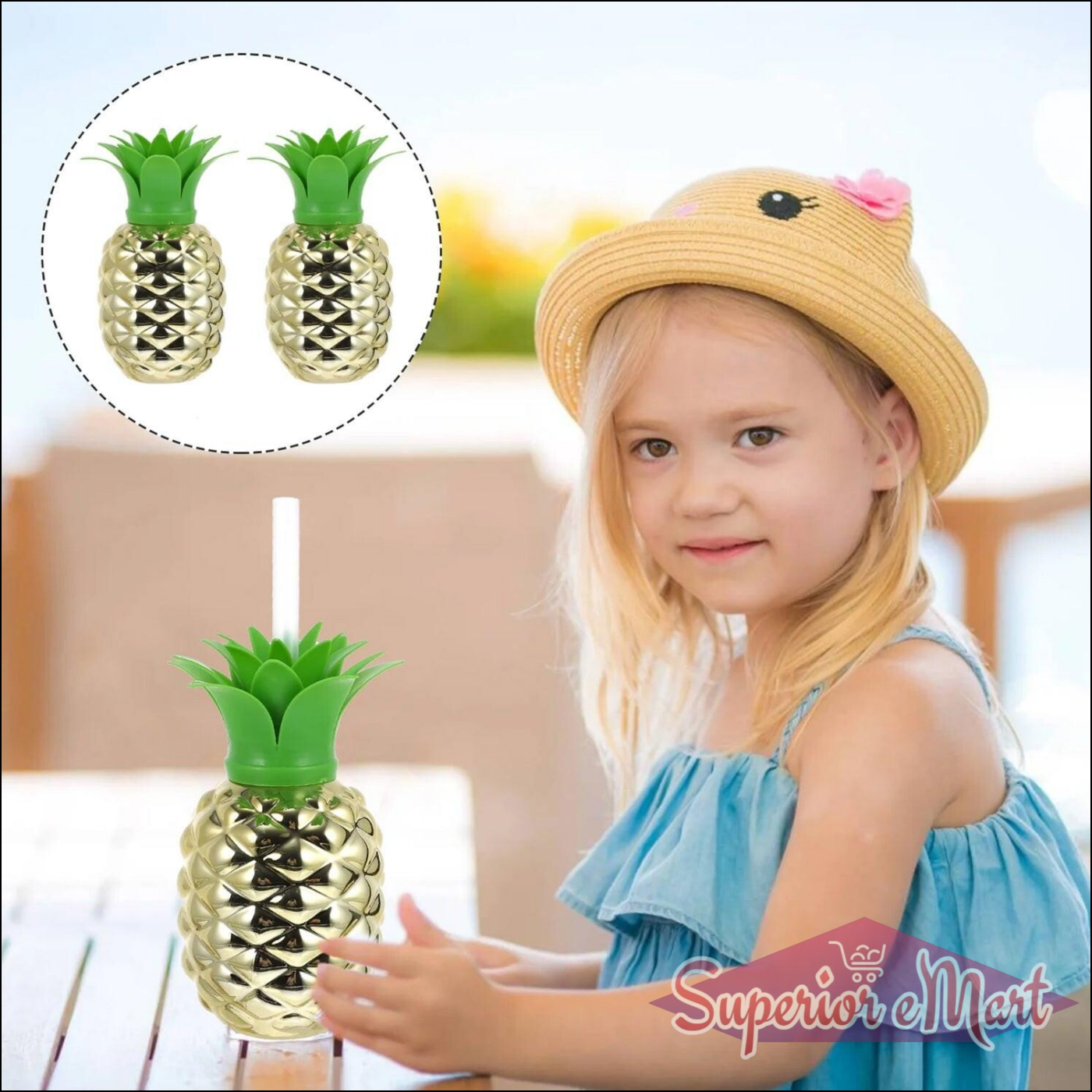 Fun pineapple cup with straw for kids, perfect for summer drinks and tropical themes