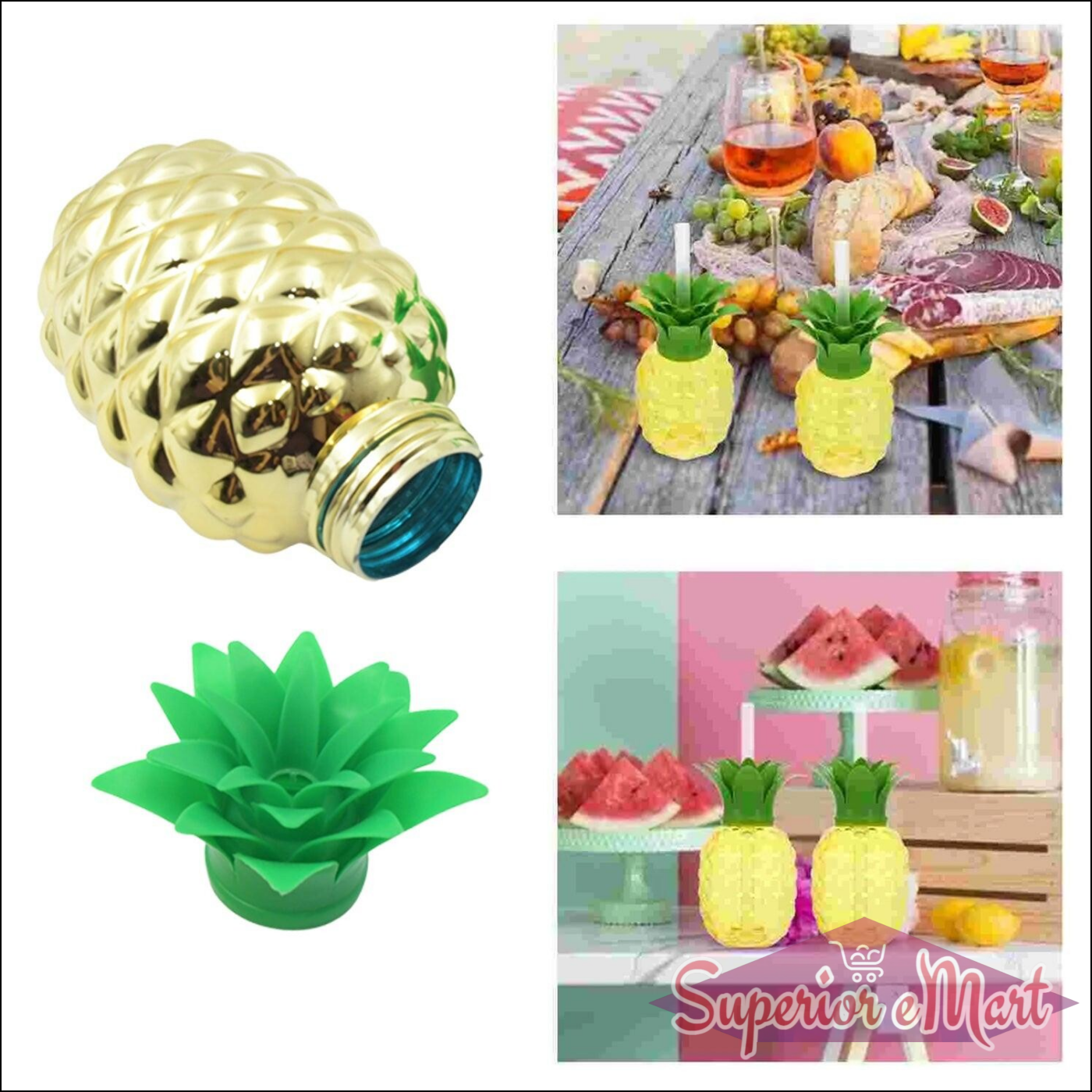 Set of pineapple cup with straw for fun summer drinks and tropical-themed parties