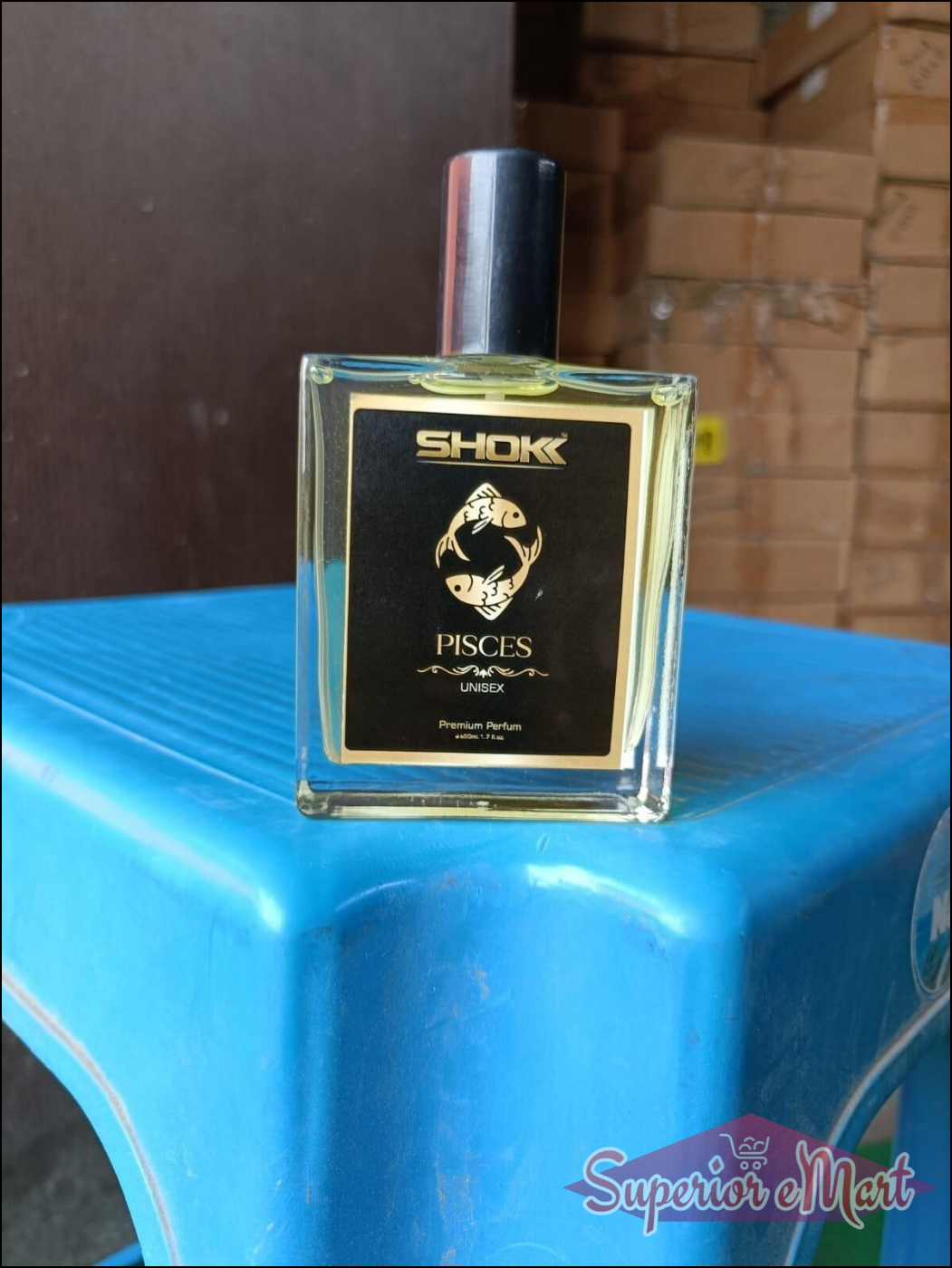 Pisces zodiac unisex perfume 50ml in a sleek bottle with a black label featuring a golden design