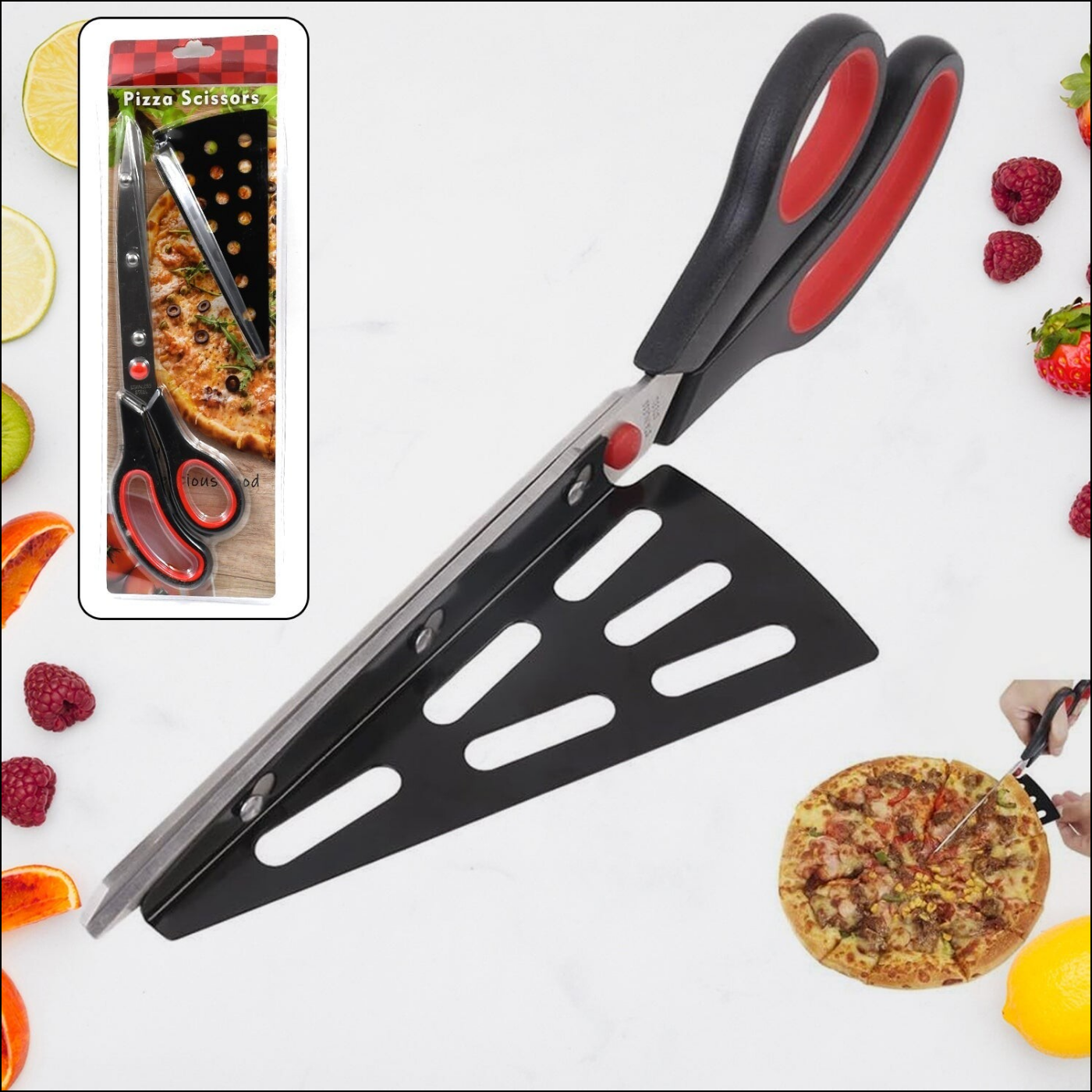 Pizza Cutter Scissors, Plastic Handle With Removable Spatula - Superior eMart