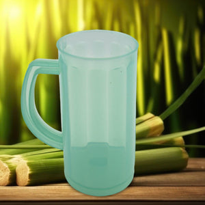 Durable plastic coffee mug with handle in light blue color, ideal for home and kitchen use.