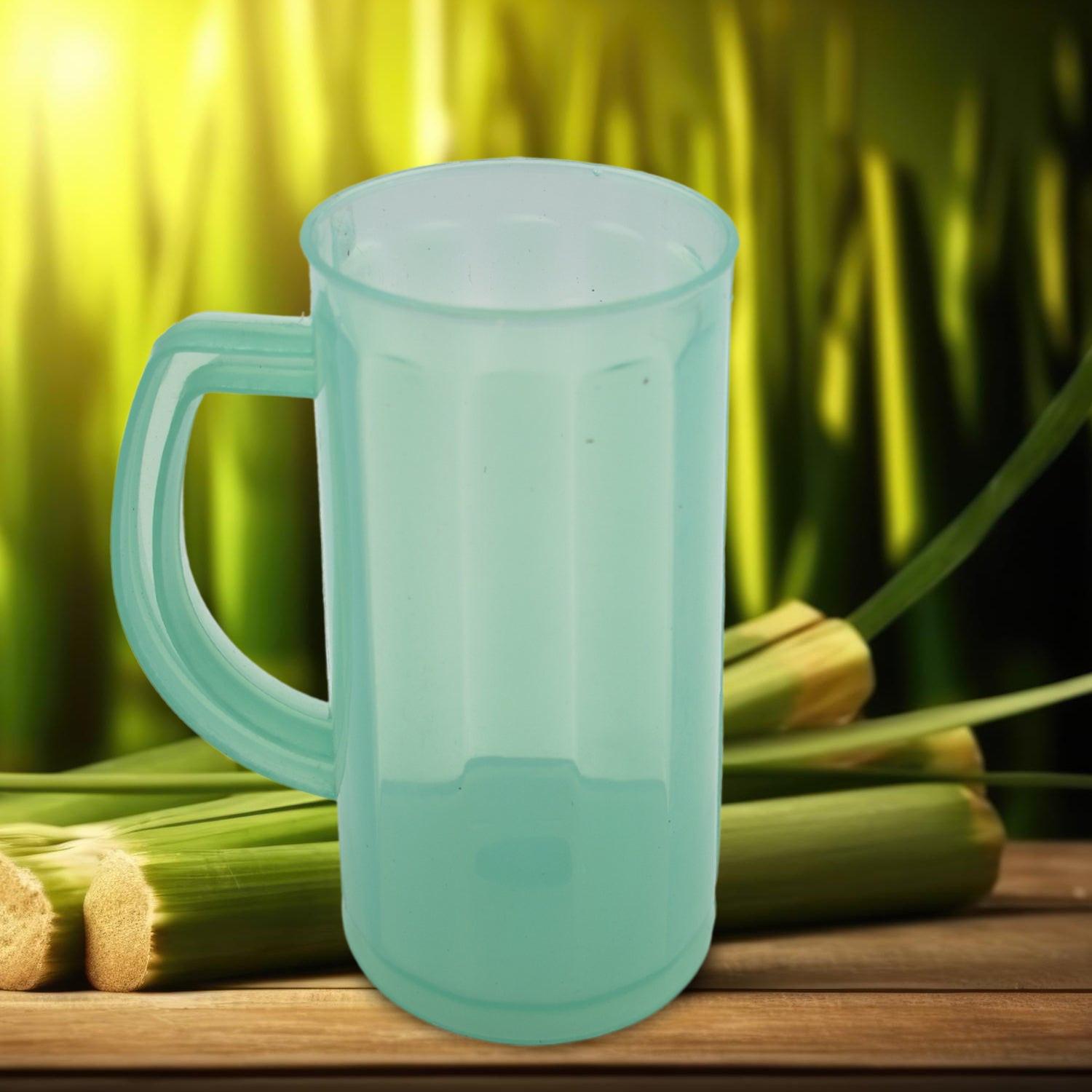 Durable plastic coffee mug with handle in light blue color, ideal for home and kitchen use.