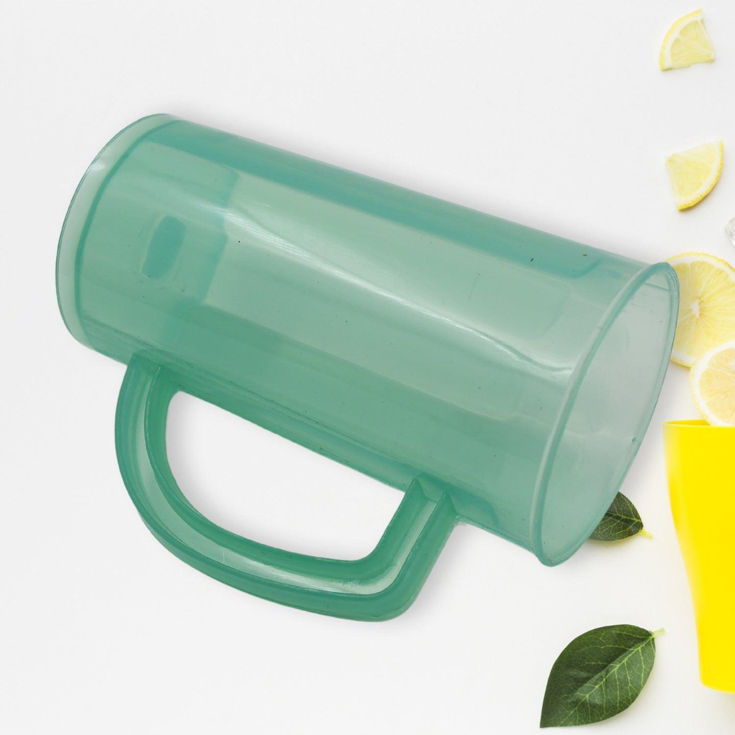 Durable plastic coffee mug with handle in green color, perfect for everyday use and outdoor activities