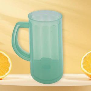 Light blue plastic coffee mug with handle for everyday beverages and outdoor use