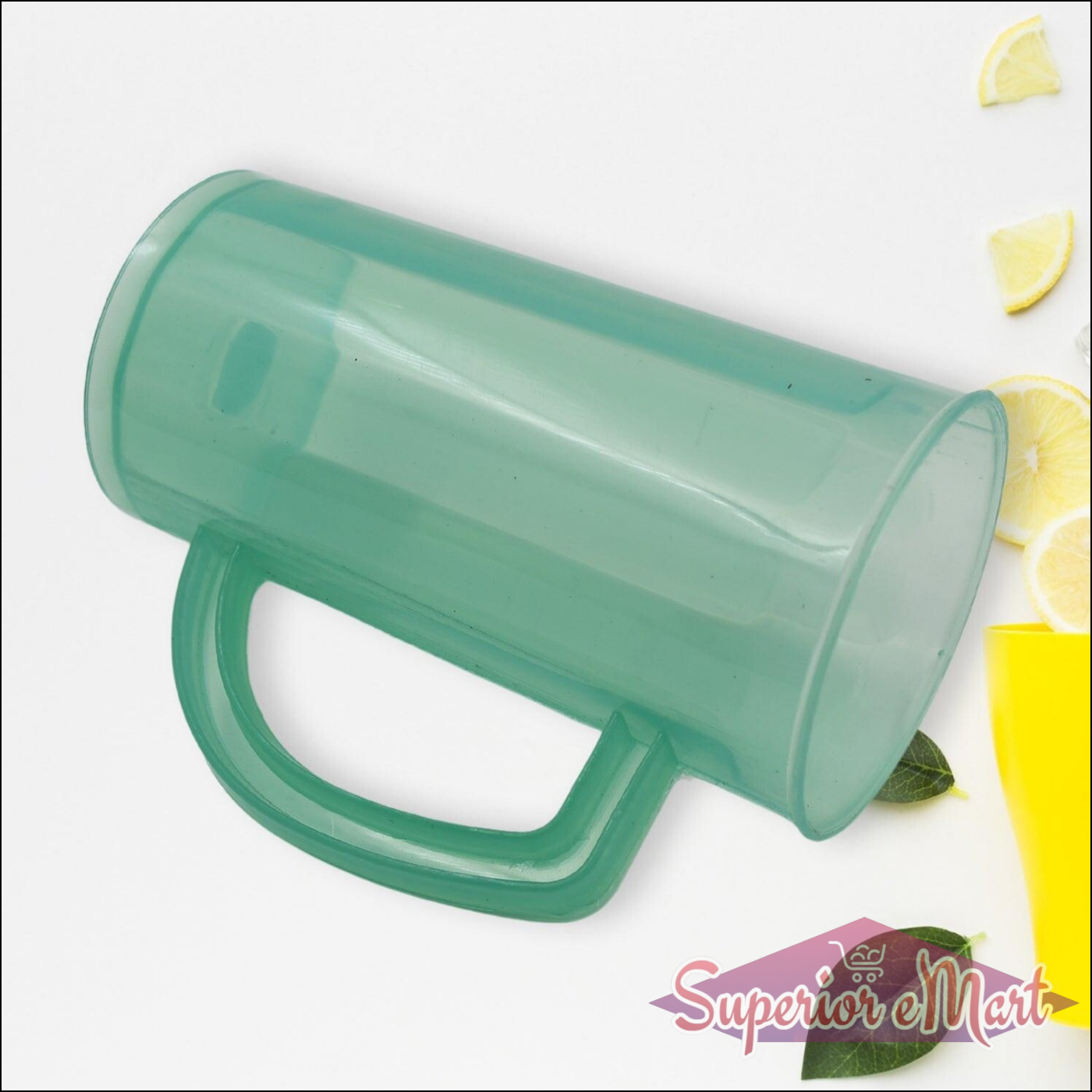 Durable plastic coffee mug with handle in green color, perfect for everyday use and outdoor activities