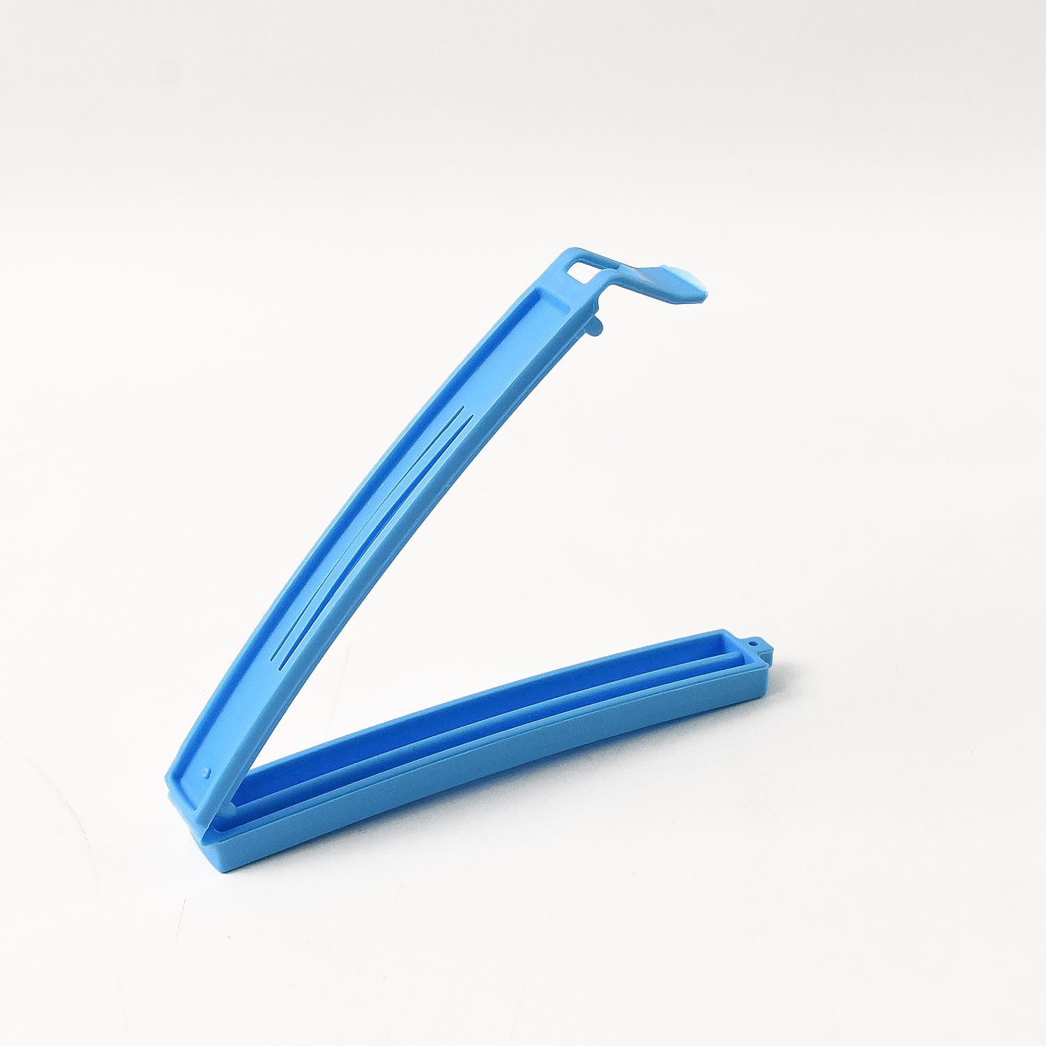 Blue plastic pouch sealer clips designed for easy sealing and food preservation
