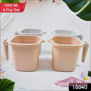 Plastic Square Bath Water Mug (4 Pc  1000 Ml  Mix Color) - Superior eMart