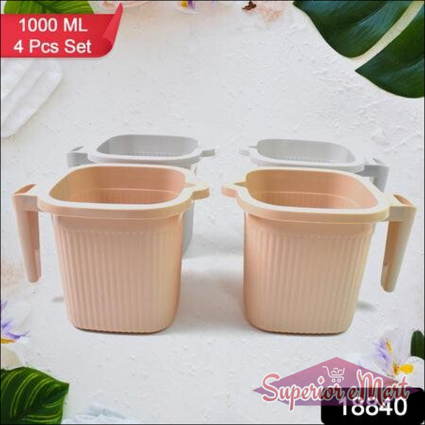 Plastic Square Bath Water Mug (4 Pc  1000 Ml  Mix Color) - Superior eMart