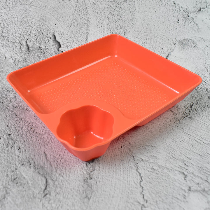 Superior eMart vibrant orange plates with dipping saucer, perfect for serving snacks and appetizers