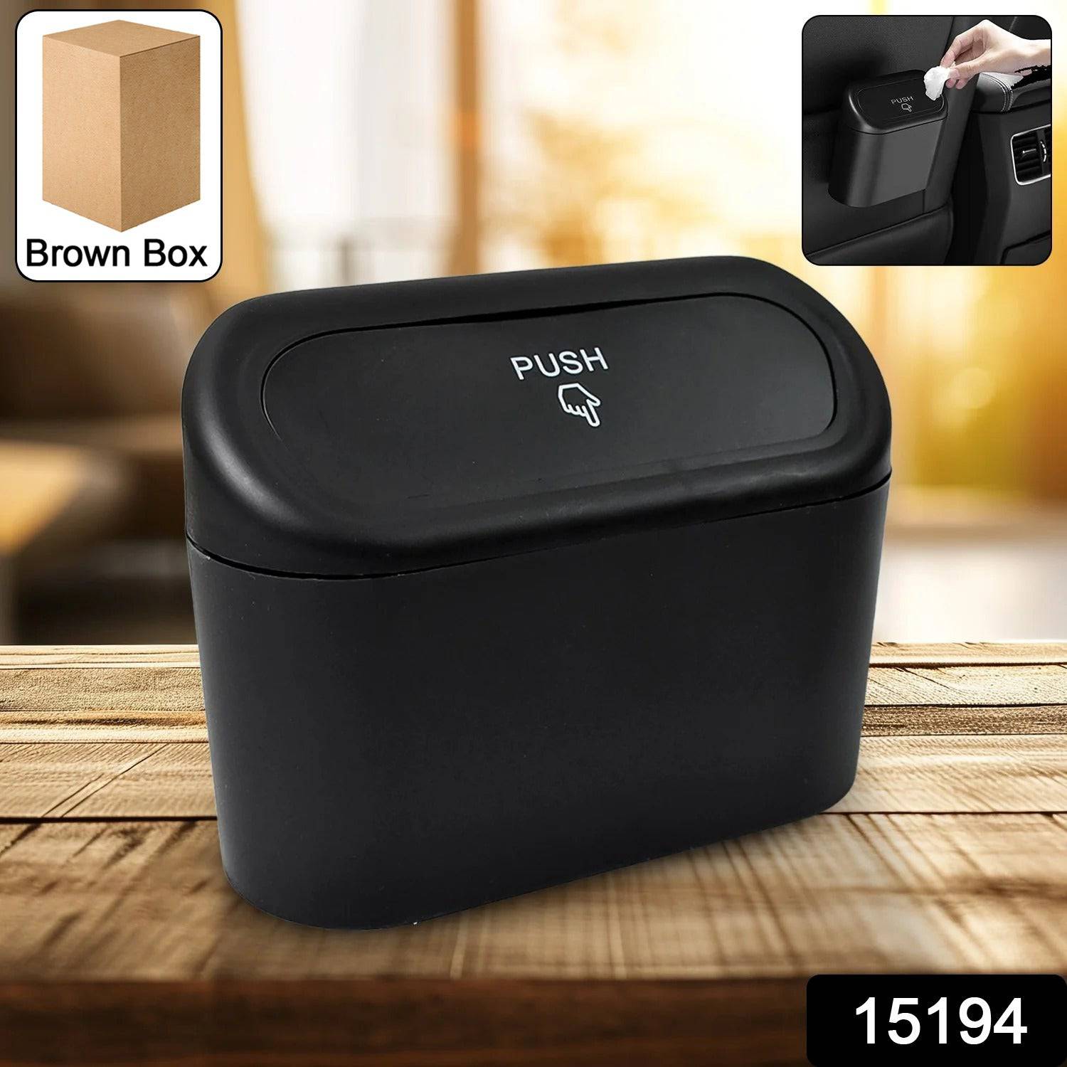 Plastic Mini Car Trash Can  Bin With Lid (1 Pc  With Brown Box) - Superior eMart