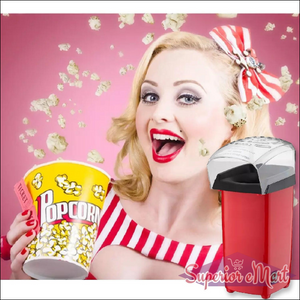 Electric popcorn maker machine in red with a retro design, perfect for movie nights at home
