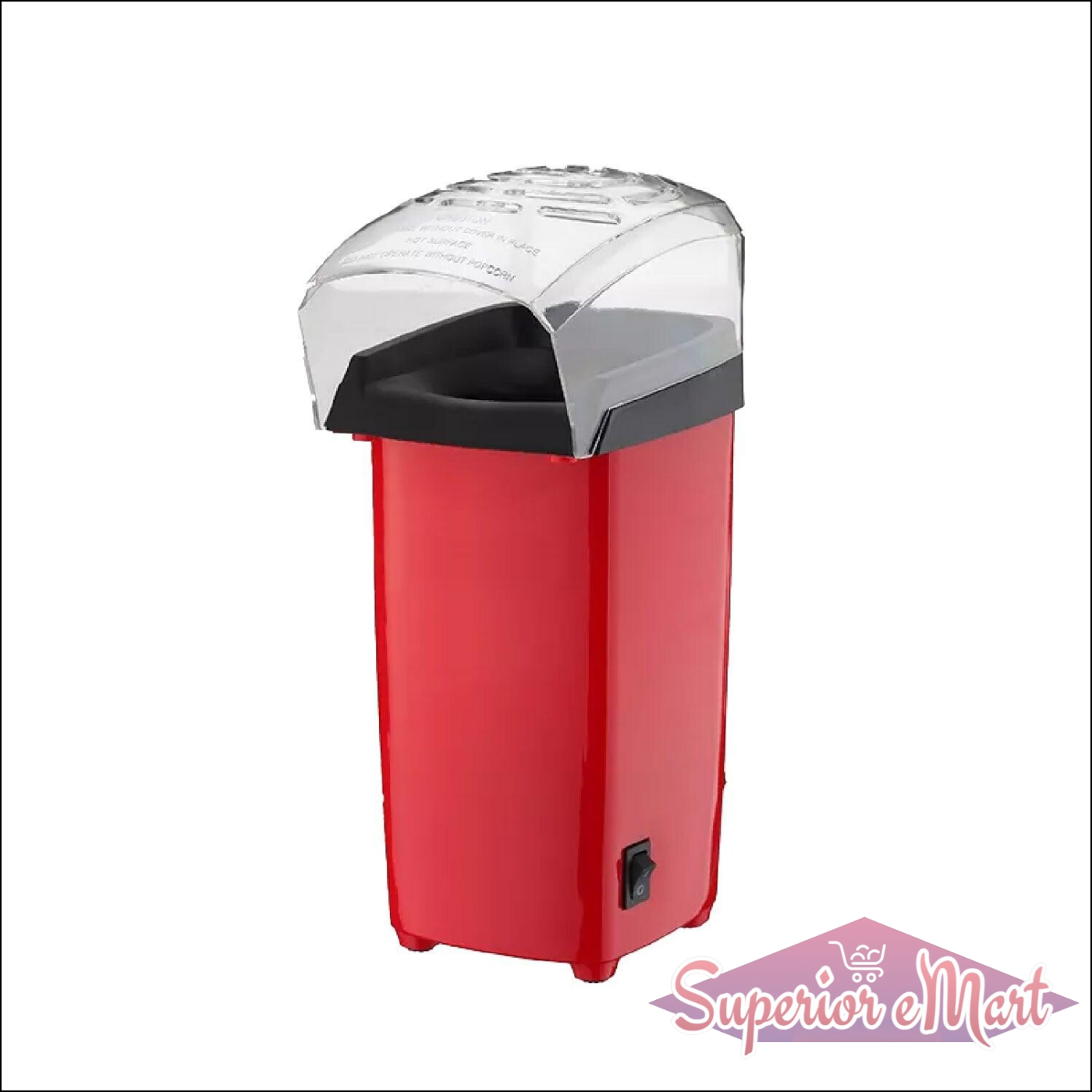 Red electric popcorn maker machine with transparent lid for quick and easy popcorn popping