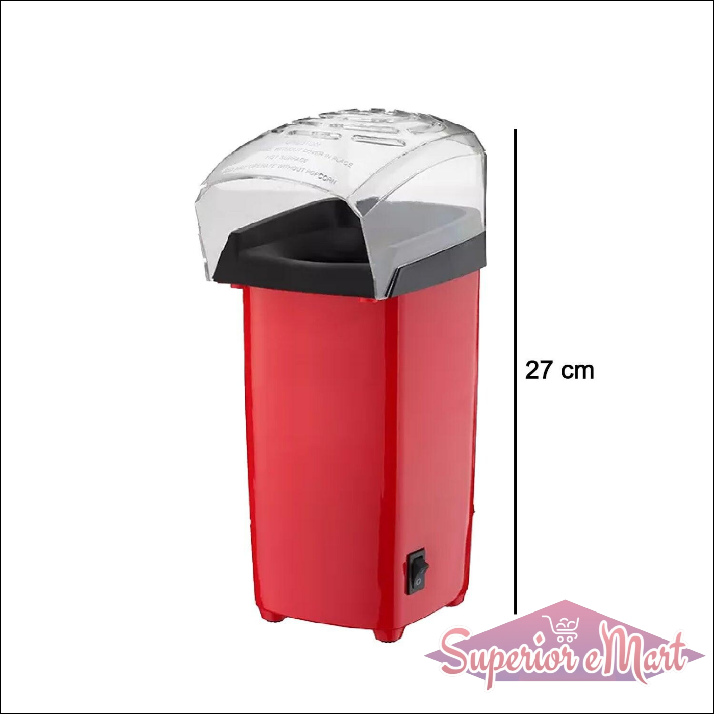 Superior eMart electric popcorn maker machine in red with transparent cover and compact design