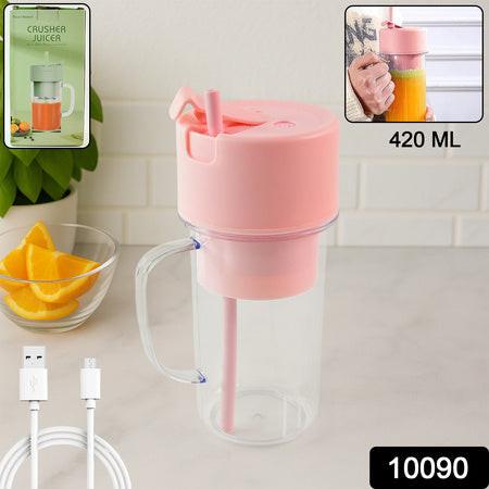 Portable blender juicer USB rechargeable in pink with 420 ML capacity and straw for easy blending