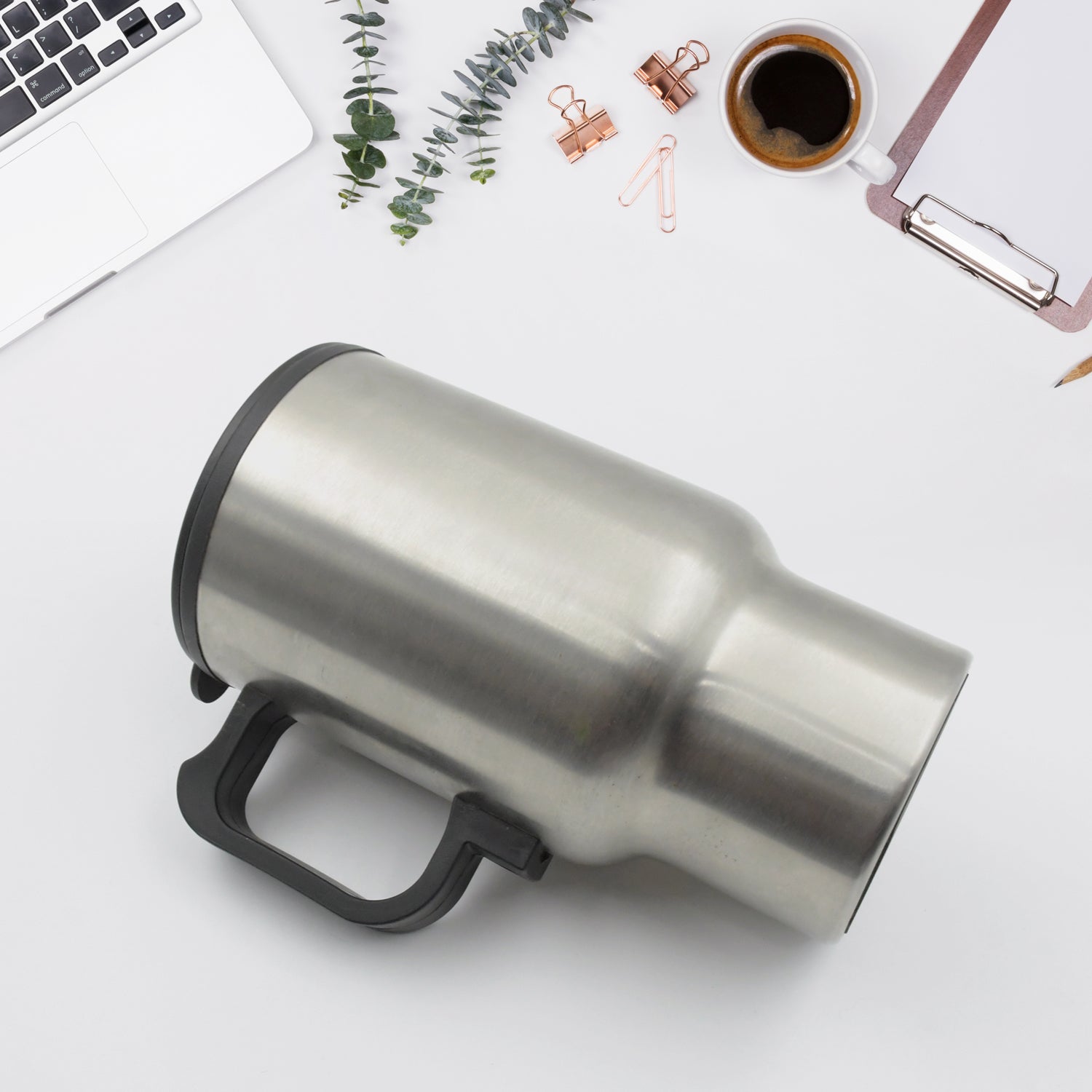 Stainless steel portable car kettle for travel with ergonomic handle and sleek design
