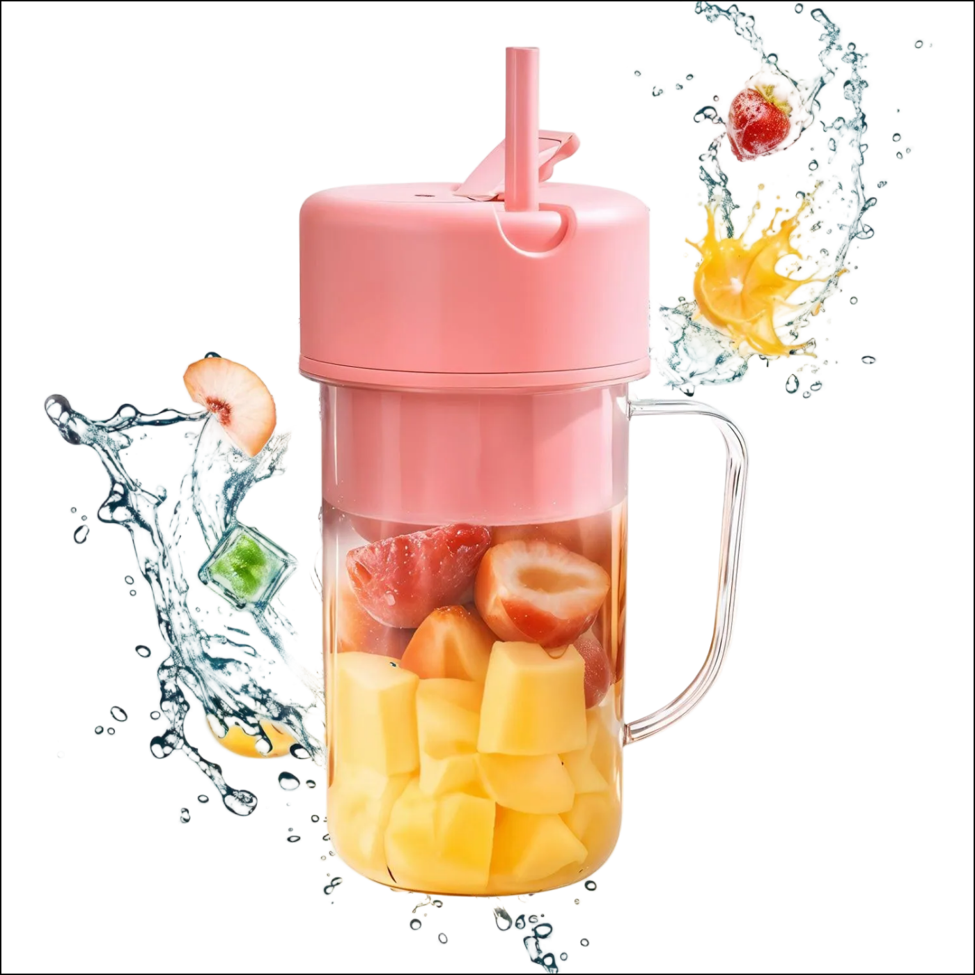 Portable Crusher Juicer With Handle Straw Usb Rechargeable 6 Blades (420 Ml) - Home & Kitchen