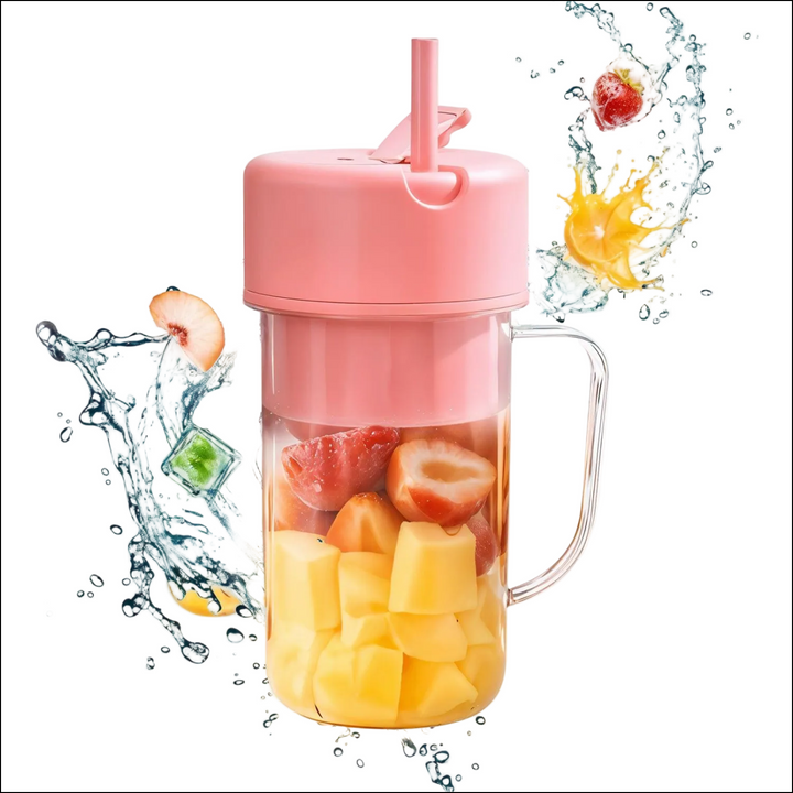 Portable Crusher Juicer With Handle Straw Usb Rechargeable 6 Blades (420 Ml) - Home & Kitchen